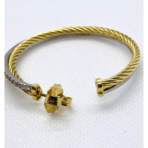 David Yurman 18K Yellow White Gold Diamond 47mm Crossover Hoop Earrings - Picture 5 of 14